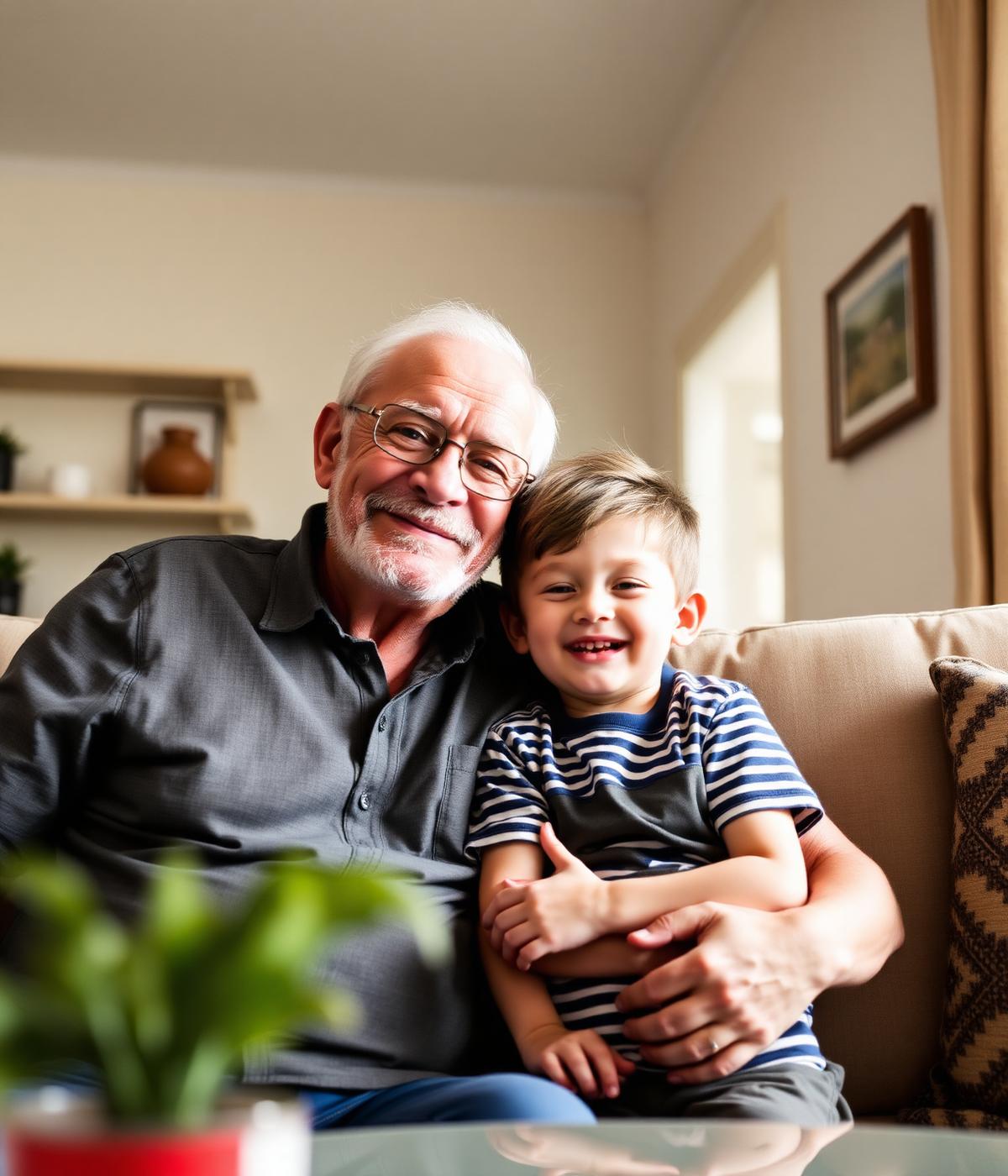 Grandfather and grandson at home